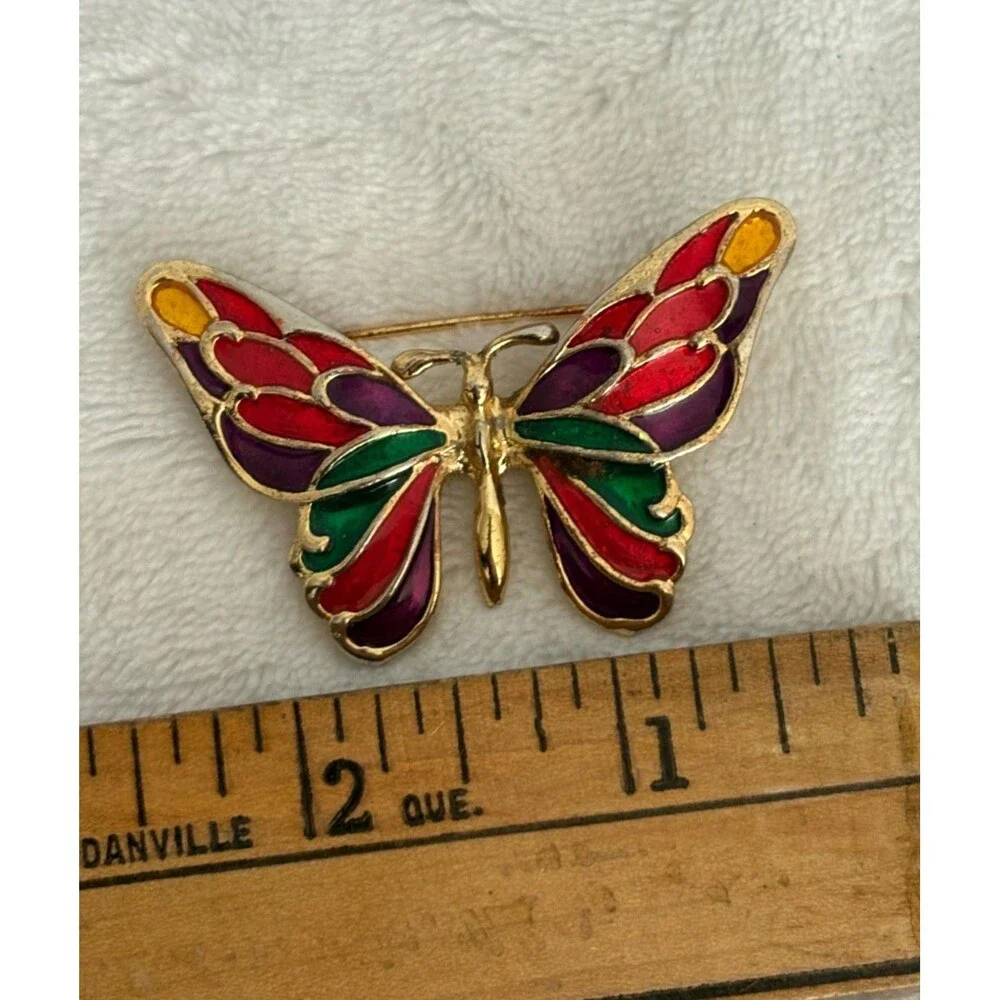 Vintage Gold-Tone Vivid Color Enamel Butterfly Brooch/Pin